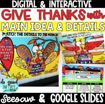 Preview of DIGITAL Give Thanks using Main Idea & Detail - Google Slides & Seesaw