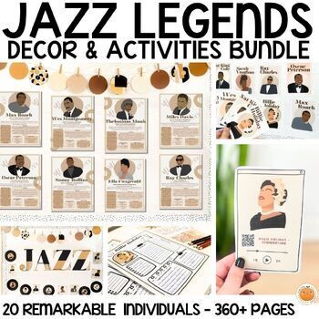 Preview of Jazz Month Bundle, Biography & Quote Posters, Research, Music Classroom Decor