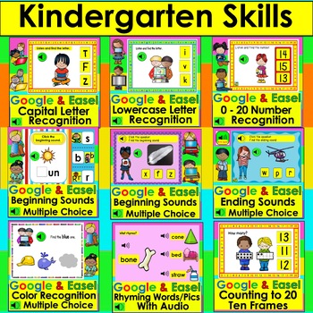 Preview of 50% OFF ❤️ Kindergarten Skills Review BUNDLE Google Slides & Easel Activities