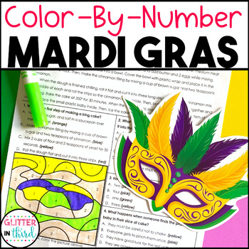 Preview of Mardi Gras Reading Comprehension Color By Number Activity