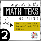 Math TEKS for Parents - 2nd Grade Back to School