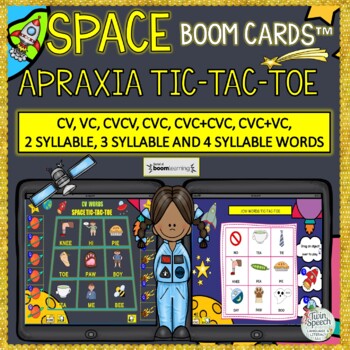 Preview of SPACE APRAXIA TIC-TAC-TOE BOOM CARDS™ *9 WORD LEVELS!