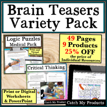 Preview of Logic Puzzle Brain Teaser Worksheets for Gifted and Talented in Print or Digital