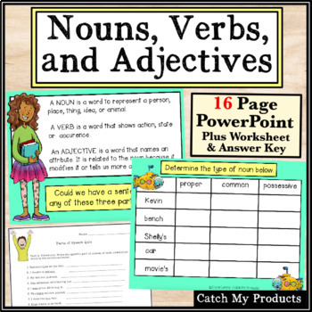 Preview of Nouns, Verbs, Adjectives PowerPoint for Distance Learning Screen Share