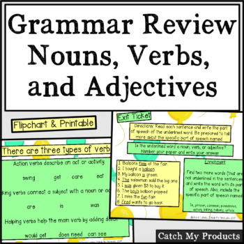 Preview of Nouns, Verbs, and Adjectives Review Lesson for PROMETHEAN BOARD Use