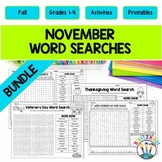November Word Searches Bundle: Thanksgiving Veteran's Day 