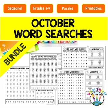 Preview of October Word Searches Bundle Fire Safety Hispanic Heritage Month Day of the Dead
