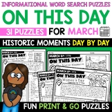 On This Day in History MARCH Word Search Puzzles for Early