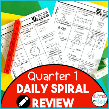 Preview of Quarter 1 3rd Grade Daily Spiral Math Review Worksheets Morning Work