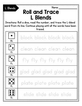 r blends worksheets l blends activities roll and trace blends tpt