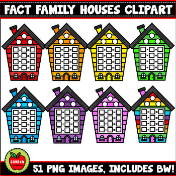 Preview of Rainbow Fact Family Houses Clipart