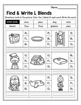 s blends worksheets l blends activities find write blends tpt