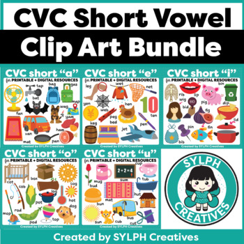 Preview of 50% OFF - Short Vowel CVC Clip Art Bundle for Phonics Activities