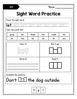 sight word worksheets for 1st grade