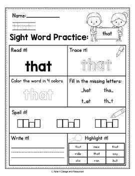 Sight Word Practice for Kindergarten Sight Words Worksheets for