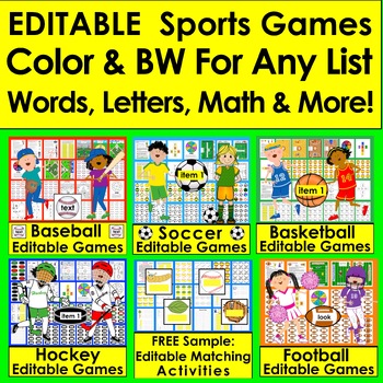Preview of 50% OFF Sports Games EDITABLE For Any List of Sight Words, Letters, Math & More