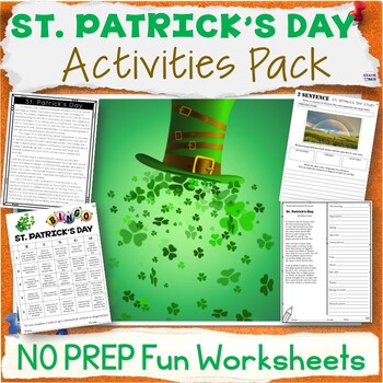 Preview of 50% OFF St Patrick's Day Activity Packet NO PREP Worksheets St Pattys Day Bundle