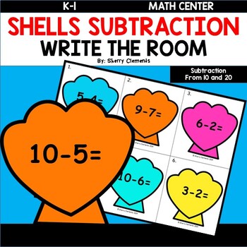 Preview of Summer Subtraction | Shells | Math Center | Write the Room | Beach