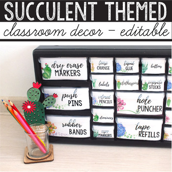 Preview of Cactus Classroom Decor Bundle Succulent Theme Library Labels Editable Banner