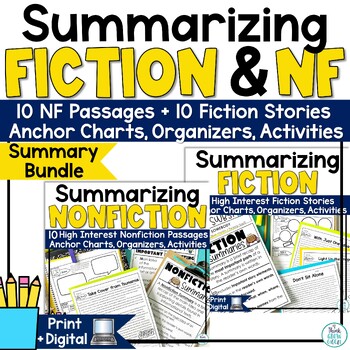 Preview of Summarizing Fiction Passages Nonfiction Text Graphic Organizers Worksheets