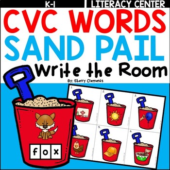 Preview of Summer CVC Words | Sand Pail | Beach | Write the Room | Literacy Center