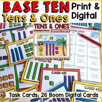 Preview of BASE TEN: PLACE VALUE: TENS AND ONES PRINT SCOOT CARDS & BOOM DIGITAL CARDS