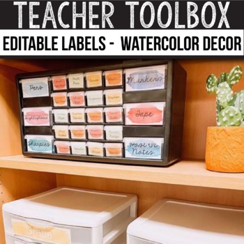Teacher Toolbox Labels Editable Watercolor Classroom Decor | TpT