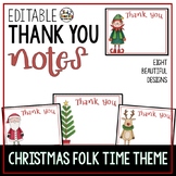 Thank You Notes Editable Christmas Folk Time Theme