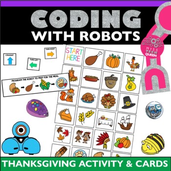 Preview of Thanksgiving Coding Activity Bee Bot Maze Fall STEM Mouse Robot Mat Dash