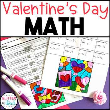 Preview of Valentine's Day Math Worksheets No Prep Color By Number