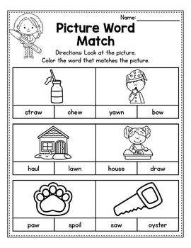 Vowel Teams Diphthongs, Dipthongs Activities Picture Word Match | TpT