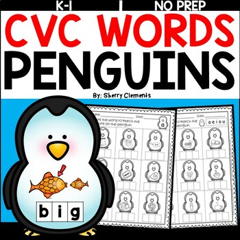 Preview of Winter CVC Words | Penguins | Worksheets | Write the Word