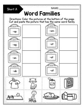 blending cvc worksheets kindergarten word family activity reading phonics match