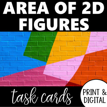 Preview of Area of 2D Shapes & Composite Figures Task Cards Print & Digital Geometry
