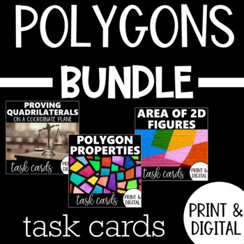 Preview of Polygons and Quadrilaterals Task Card Bundle Print and Digital