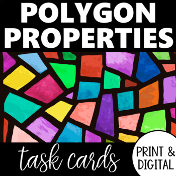 Preview of Polygons and Quadrilaterals Task Cards PRINT and DIGITAL Geometry Practice