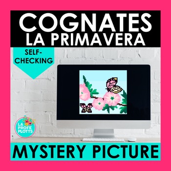 Preview of Spanish Spring Cognates Mystery Picture Spanish Pixel Art La Primavera