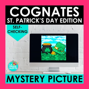 Preview of Spanish St. Patrick's Day Activity Cognates Mystery Picture Pixel Art