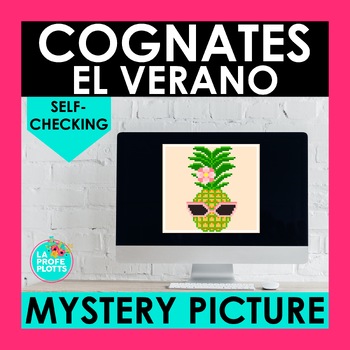 Preview of Spanish Summer Cognates Mystery Picture End of Year Spanish Pixel Art El Verano