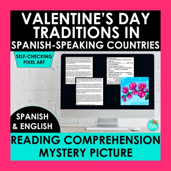 Preview of Spanish Valentine's Day Traditions Reading Mystery Picture - Spanish Pixel Art
