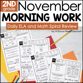 Preview of November Morning Work 2nd Grade ELA and Math