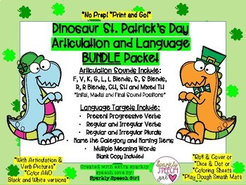 Preview of St. Patrick's Day Dinosaur Articulation & Language BUNDLE l No Prep! Print & Go!