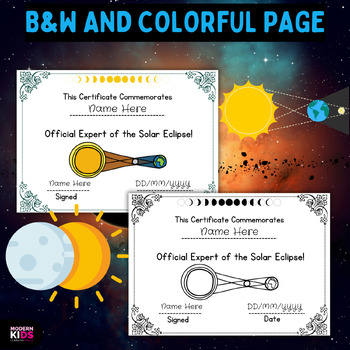 Preview of Solar Eclipse Editable Name Tag & Certificates