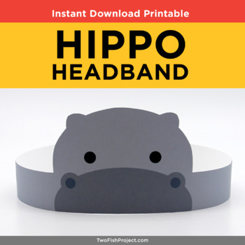 Preview of Hippo Jungle Animal Party Hat, DIY Paper Crown Craft, Printable Headband