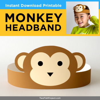 Preview of Monkey Jungle Animal Paper Crown, Printable Headband Craft Activity, Costume