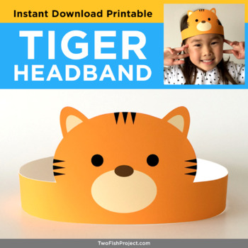 Preview of Tiger Jungle Animal Paper Crown, Printable Headband Craft Activity, Costume