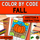 Fall Color by Number Editable - Add & Subtract within 10 K
