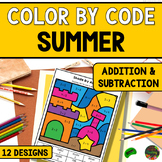 Summer Color by Number Editable Worksheets - Addition & Su