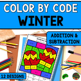 Winter Color by Number Worksheets - Addition & Subtraction