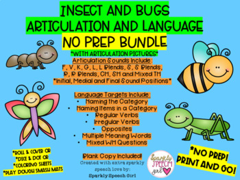 Preview of Insects and Bugs Articulation and Language BUNDLE Worksheets No Prep! Print & Go